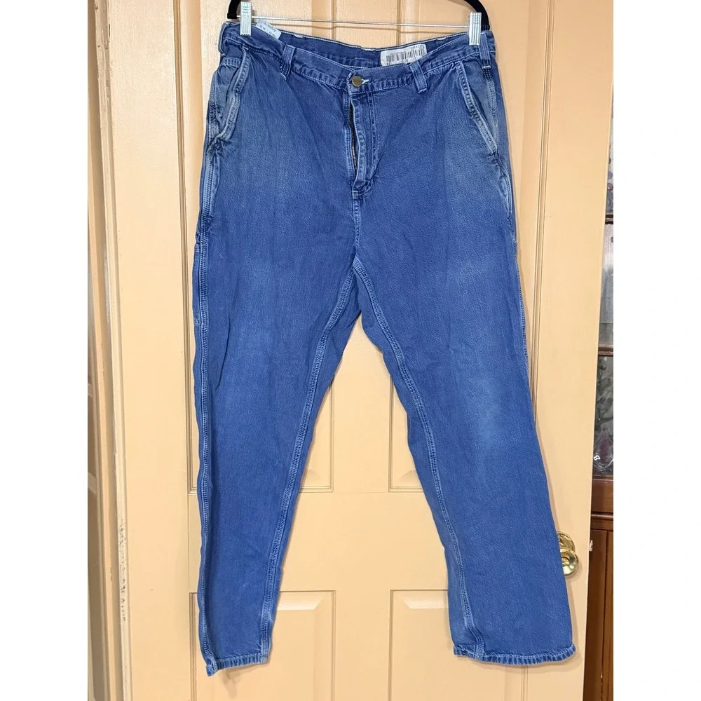 Carhartt Mens Blue Denim Dungaree Fit Carpenter Pants Jeans 36x32 Workwear